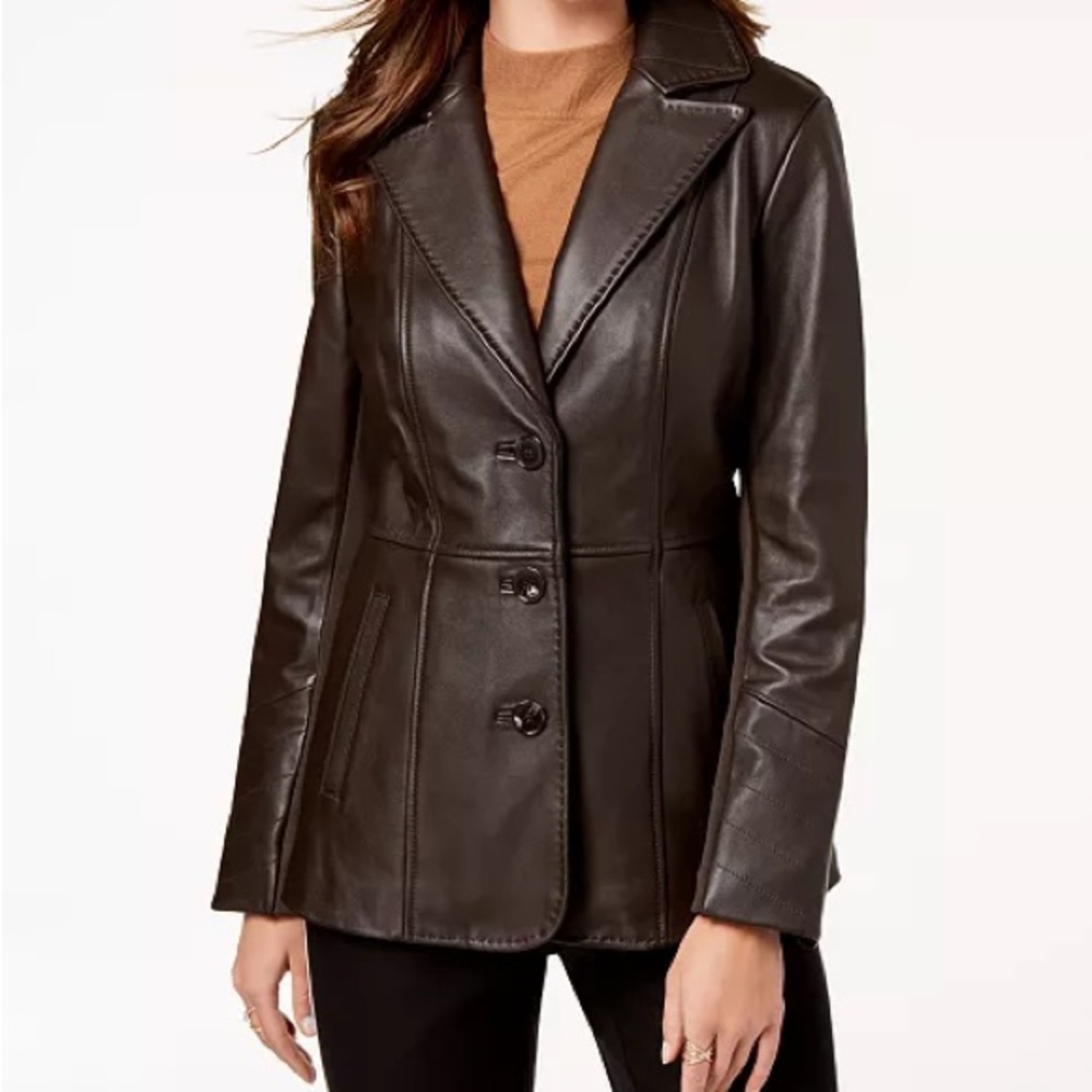 Jones New York Dark Brown Leather Blazer